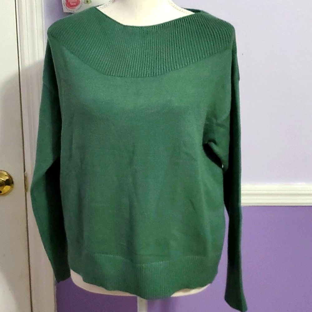 Premise Leaf Green Soft Boxy Boat Neck Long Sleeve Sweater M